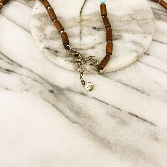 Liz Claiborne Wood Bead Necklace Brown Chunky 2 Strand Long Earthy Vintage 1990s - Picture 4 of 9